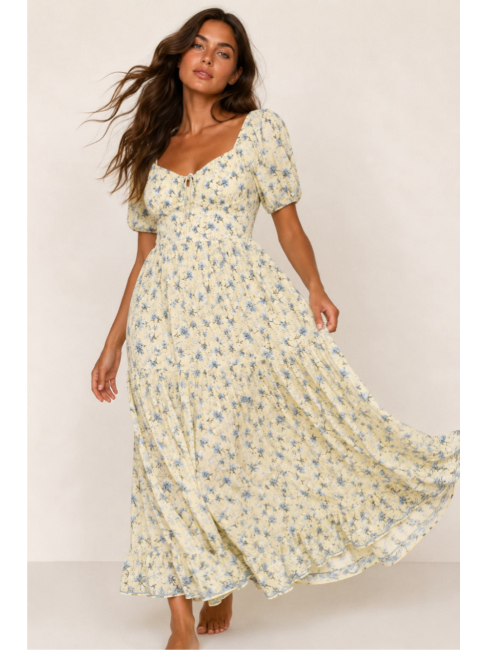 Second Generation Yellow Floral Maxi Dress Cottagecore Milkmaid Romantic Feminin - Picture 1 of 7